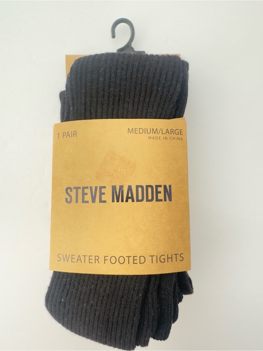 Steve Madden Black Ribbed Straight-Leg Sweater Footed Tights